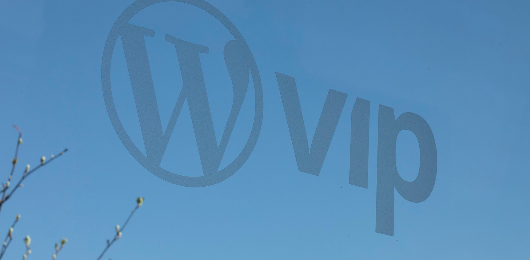 Wordpress VIP logo printed on window